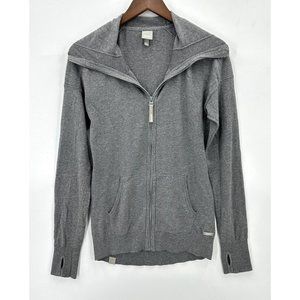 Bench Sweater Womens Knit Hoodie Full Zip Thumbhole Logo Cotton Blend Gray S